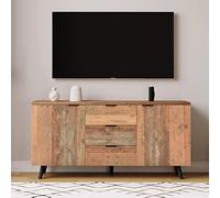 ZKLOEP Credenza vintage, 140 cm, marrone, con 3 cassetti e ripiani regolabili, versatile armadietto per soggiorno, sala da pranzo e camera da letto