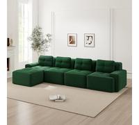 ZKLOEP Divani modulari a forma di L, comodi cuscini profondi Corduroy-Cloud, divani boneless per soggiorno, 4 posti con chaise longue, senza montaggio, design antiscivolo, verde