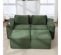 ZKLOEP Divano modulare a coste 2 posti con 2 sgabelli, portabevande, tasche laterali, anima a molle, schiuma ad alta densità, indeformabile, verde