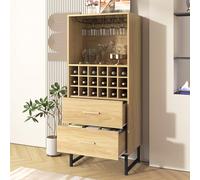 ZKLOEP Elegante credenza per armadietto del vino con 2 cassetti, 18 scomparti e supporto per bicchieri, nero opaco