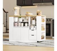 ZKLOEP Isola da cucina in legno, 115 cm, con piano di lavoro allungabile e tavolo da pranzo, con ripiani a 3 lati + 2 cassetti, bar per sala da pranzo e bar di casa