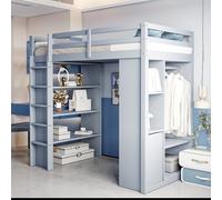 ZKLOEP Letto a soppalco per bambini, 90 x 200 cm, con ripiani a più livelli, con semplici grucce e scomparti, con 1 carrello portaoggetti rimovibile, molto spazio, letto per ragazzi, letto singolo