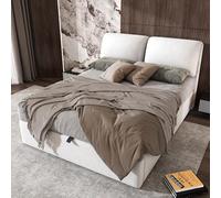 ZKLOEP Letto imbottito, 140 x 190 cm, rete a doghe idrauliche, a tre cassetti, vano portaoggetti, rete a doghe con testiera, materasso non incluso, velluto, beige