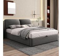 ZKLOEP Letto imbottito 140 x 190 cm, rete a doghe idrauliche a tre cassetti, vano portaoggetti, rete a doghe con testiera, senza materasso, velluto, grigio