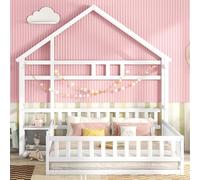 ZKLOEP Letto per bambini, 140 x 200 cm, bianco, con ringhiera e comodino, per dormire in modo sicuro