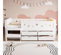 ZKLOEP Letto per bambini, 90 × 200 cm, con motivi traforati a stelle e lune, lavagna creativa, cassetti, sgabello, letto singolo, bianco