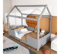 ZKLOEP Letto per bambini e bambine, 90 x 200 cm, versatile in legno, per ragazzi e ragazze, con protezione anti-caduta e rete a doghe, grigio (senza materasso)