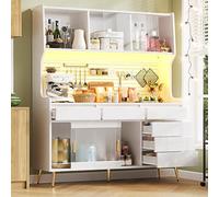 ZKLOEP Mobile alto moderno, 145 x 39 x 171 cm, con illuminazione a LED e controllo app, armadio da cucina o sala da pranzo con cassetto, credenza con ripiano con parete forata, bianco