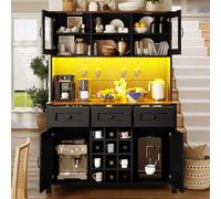 ZKLOEP Mobile da cucina alto 120 x 40 x 170 cm, nero, con striscia luminosa a LED, porte USB, prese, 4 ante e 3 cassetti, adatto come contenitore e credenza