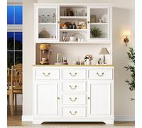 ZKLOEP Mobile da cucina alto con USB e prese, credenza con striscia luminosa a LED, armadio da cucina, armadietto con ante per snack, credenza, pattumiera possono essere installati, bianco