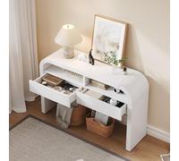 ZKLOEP Moderno tavolo consolle con cassetti per l'ingresso, lato laterale con frontale curvo e poggiapiedi regolabili, tavolo consolle sottile per corridoio, corridoio o soggiorno (bianco)