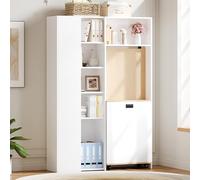 ZKLOEP Scrivania pieghevole con ripiani, 2 in 1, libreria e scrivania, pieghevole, con presa e porta USB, ripiani regolabili in altezza, protezione antiribaltamento, bianco, scrivania angolare