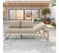 ZKLOEP Set di divani modulari per esterni con schienale regolabile, braccioli pieghevoli e contenitori per ghiaccio in metallo, spessore 10 cm, per terrazze, balconi, piscine, grigio/beige