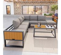 ZKLOEP Set di divani modulari per esterni con schienale regolabile, braccioli pieghevoli e contenitori per ghiaccio in metallo, spessore 10 cm, per terrazze, balconi, piscine, grigio/beige