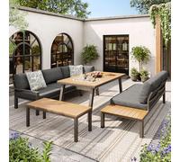 ZKLOEP Set lounge da giardino 6-7 persone, adatto per giardino, balcone, terrazzo, set da pranzo, moderno mobili da giardino, struttura in ferro zincato, piano con secchio per ghiaccio.