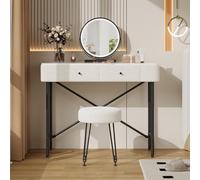 ZKLOEP Tavolo da toeletta 100 x 40 x 120 cm, con illuminazione e sgabello, toeletta con specchio a LED, 2 cassetti, piano con effetto marmo, moderno cosmetico con decorazione in pile, nero e bianco