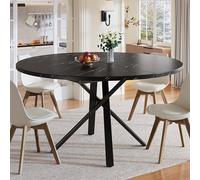 ZKLOEP Tavolo rotondo allungabile 100 cm x 75,5 cm, effetto marmo, allungabile fino a 140 cm, con robusta struttura in metallo X di colore nero, ideale come tavolo da cucina o tavolo per la colazione