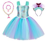 ZKomoL Vestito Sirena Bambina Set Fascia per Cappelli Sirenetta Carnevale Vestito Principessa Halloween Festa Party Travestimento Compleanno Vestito Mermaid 2-12Y (4 Anni, Verde)