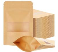 ZKSXOA 50pcs Sacchetti di Carta Kraft con Chiusura a Zip, Buste Carta Alimenti con Finestra, Sacchetti Carta Kraft con Chiusura, Applicano a Noci, Chicchi di caffè, Foglie di tè, Spezie ECC,9x14cm