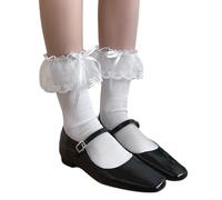 Zktfyshk 1 paio di calze alla caviglia con volant velate in rete con fiocco accento per donne ragazze studenti alla moda medio, bianco, XS-XXL