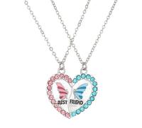 Zktfyshk 1 paio di collane dell'amicizia con ciondolo magnetico a forma di farfalla e ciondolo a forma di cuore per clavicola