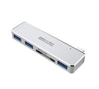 Zktfyshk Adattatore USB C con piccolo lettore di schede di archiviazione a 3 porte USB per laptop trasferimento dati veloce design in lega di alluminio ABS adattatore USB C