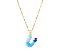 Zktfyshk Collana in lega con lettera colorata personalizzata, catena regolabile, da indossare tutti i giorni, con ciondolo a forma di lettera per le donne, 55+3CM, Metallo