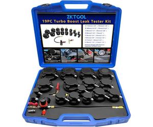 ZKTOOL 19 Pezzi Tester Perdite Sistema Turbo, Manometro Pressione Aria Turbocompressore, Tester Perdite Pressione Turbina, Tester Perdite Tubo, con 7 Paia di Adattatori a Gradini 31MM-110MM