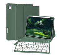 ZKTUYU Custodia con tastiera per iPad A16 11/10 generazione (2025/2022, 11/10.9 pollici) con portapenne, tastiera magnetica anti-detach cover per iPad 11/10° Gen, tastiera layout QWERTZ, verde scuro