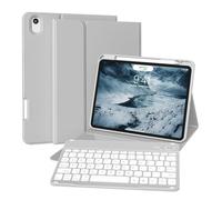 ZKTUYU Custodia per tastiera per iPad Air 11 pollici M3/M2 (2025/2024), iPad Air 5/4a generazione 2022/2020 10,9 pollici, tastiera con portapenne, Bluetooth QWERTZ, cover posteriore in TPU, grigio