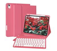 ZKTUYU Custodia per tastiera per iPad Air 11 pollici, M3/M2 (2025/2024), iPad Air 5/4a generazione 2022/2020 da 10,9 pollici, con portapenne, Bluetooth QWERTZ, cover posteriore in TPU, colore rosso