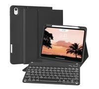 ZKTUYU Custodia per tastiera per iPad Air 11 pollici, M3/M2 (2025/2024), iPad Air 5/4a generazione 2022/2020 10,9 pollici, con portapenne, Bluetooth QWERTZ, cover posteriore in TPU, nero