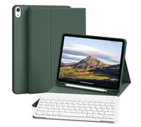 ZKTUYU Custodia per tastiera per iPad di 10.9" 2022 & iPad 11th Gen A16 2025 con portapenne, cover posteriore in TPU e tastiera magnetica rimovibile con layout QWERTZ, verde scuro