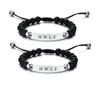 ZKXXJ WWJD HWLF - Set di braccialetti in acciaio inox, regolabile, con onice bianco e nero, con scritta in lingua inglese "What would do he would love first", one size, Metallo, Agata