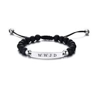 ZKXXJ WWJD HWLF - Set di braccialetti in acciaio inox, regolabile, con onice bianco e nero, con scritta in lingua inglese "What would do he would love first", one size, Metallo, Agata