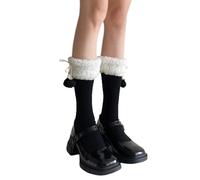 Zkydhbd 1 paio di calzini increspati principessa donna tubo centrale carino Lolitas cotone autunno dolce breve caldo carino cavigliera calzini, bordo bianco nero, Taglia unica