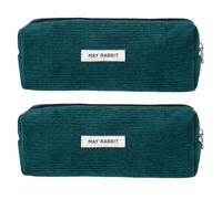 Zkydhbd 2 astucci in velluto a coste, con ampio scomparto, multiuso, portapenne, astuccio da viaggio per trucchi da viaggio, per ragazze e donne, Verde scuro