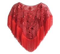 Zkydhbd Abito da sera vintage da donna alla moda Capelet Scialle con paillettes scintillanti e frange eleganti che progettano cocktail party spalla avvolgere per le donne, Rosso, Taglia unica