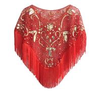 Zkydhbd Abito da sera vintage da donna alla moda Capelet Scialle con paillettes scintillanti e frange eleganti che progettano cocktail party spalla avvolgere per le donne, Oro rosso, Taglia unica