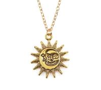 Zkydhbd Bellissima collana con ciondolo intarsiato a forma di sole e luna, delicata catena per clavicola alla moda, ornamento per il collo del sole e della luna, as show, Metallo