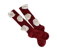 Zkydhbd Calze da donna eleganti con fiore di camelia sopra il polpaccio Korena spesse calde calze termiche in finta lana a coste calze lunghe a tubo lungo calze da donna eleganti, Rosso, Taglia unica