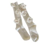 Zkydhbd Calze da donna eleganti con fiore di camelia sopra il polpaccio Korena spesse calde calze termiche in finta lana a coste calze lunghe a tubo lungo calze da donna eleganti, bianco, Taglia unica