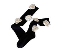 Zkydhbd Calze da donna eleganti con fiore di camelia sopra il polpaccio Korena spesse calde calze termiche in finta lana a coste calze lunghe a tubo lungo calze da donna eleganti, Nero , Taglia unica