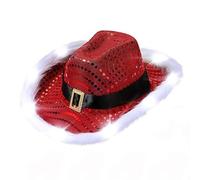 Zkydhbd Cappello di Babbo Natale con paillettes luccicanti piumate cappello da festa con paillettes Panama per festival musicali eleganti cappelli di Natale per donne bambini