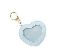 Zkydhbd Cartone animato a forma di cuore porta badge portachiavi anime ciondolo pin ciondolo in pelle PU display borsa protettiva per studenti e collezionisti miglioramento personale, Azzurro, One