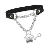 Zkydhbd Collana da donna in pelle PU nera con ciondolo a forma di cuore, collana regolabile con trama in pelle per uso quotidiano, as show, Acciaio inossidabile