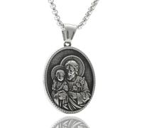 Zkydhbd Collana da uomo con ciondolo religioso in acciaio inossidabile con ciondolo religioso e catena per il collo, as show, Acciaio al titanio