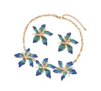 Zkydhbd Contemporaneo fiore collana orecchini gioielli set per l'uso quotidiano catena delicata arte lei contemporanea geometrica catena collana orecchini