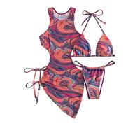 Zkydhbd Costume da bagno da donna 3 pezzi bikini da donna Set da bagno con stampa marmo femminile con copertura up per le vacanze Costumi da bagno femminili da donna con stampa marmo triangolo costumi