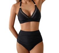 Zkydhbd Costume da bagno da donna a due pezzi con schiena scoperta e allacciatura al collo, a vita alta, controllo della pancia, con cinghia regolabile, per spiaggia, surf, nuoto, allenamento